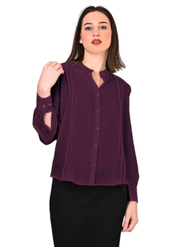 Image of Women's Regular Fit Solid Pleated Cotton Blend Shirts