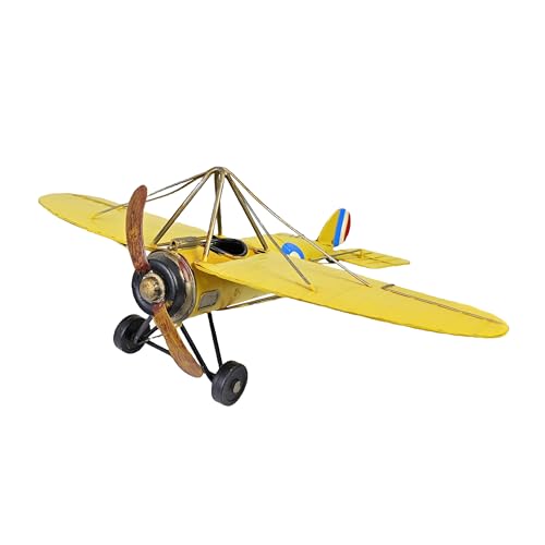 VANLAXY Vintage Metal AirplaneI Model Decor in Yellow Iron Retro Aircraft World War I Replica Glider Biplane Plane Collectible Decoration Unique Gift