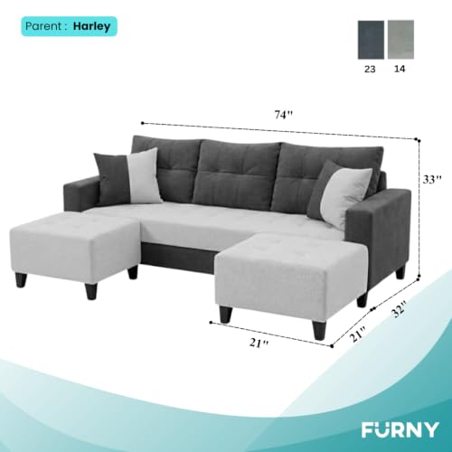 Image of SLEEPIFY Harlon Velvet-Suede Fabric 3 Seater Sofa Set with 2 Ottoman (Dark Gray - Light Gray) | Comfortable & Spacious Seating | Modern Sofa Set for Living Room | Soft Touch Upholstery