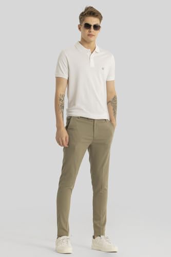 Image of SNITCH Yann Khaki Plain Slim Fit Trousers