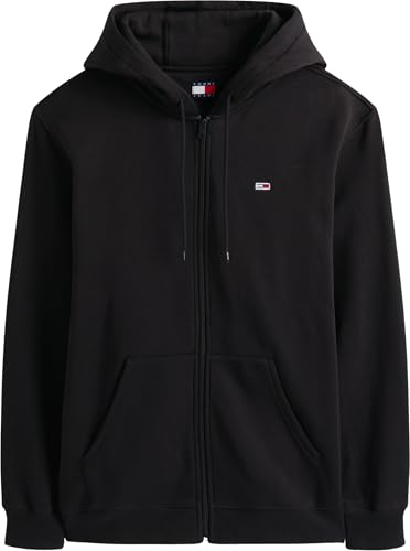 Tommy Jeans Sweat à Capuche Zippé Homme Flag Zip Thru avec Capuche, Noir (Black), L
