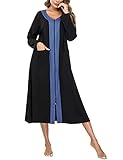 Uniexcosm Bademantel Damen mit Reißverschluss Lange Morgenmantel Nachthemd Nachtwäsche mit Taschen Sleepwear Ohne Kapuze Gemütliche Robe Kobaltblau XXL