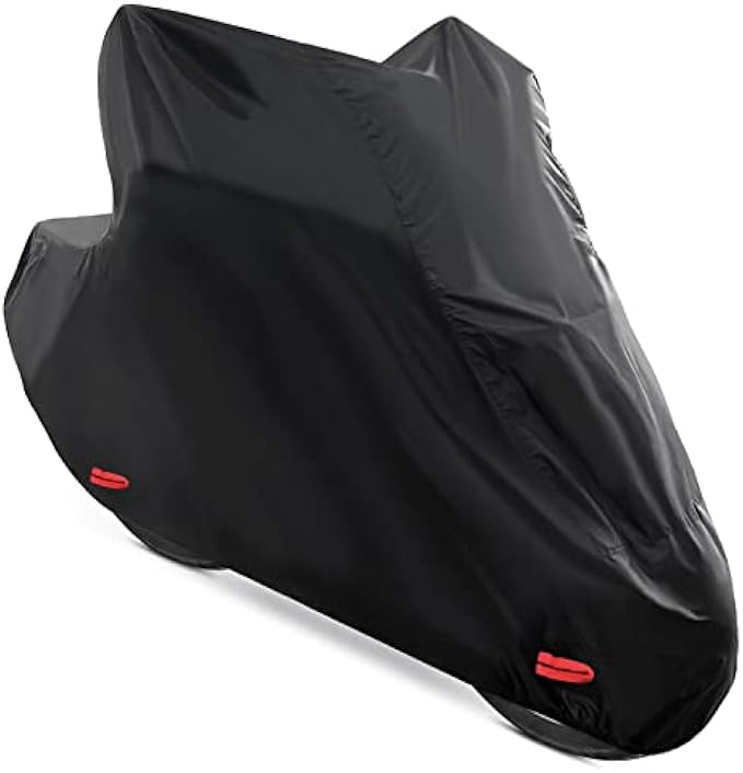 XYZCTEM Motorcycle Cover -Waterproof Outdoor Storage Bag,Made of Heavy Duty Material, Fits up to 97" Harley Davison and All Motors(Black& Lockholes& Professional Windproof Strap)