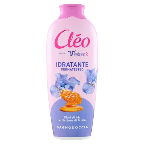 Cléo- Bagnoschiuma Idratante Fiori di Iris e Nettare di Miele, Bagno Schiuma Profumato Elasticizzante Riequilibrante Detergente Delicato per Pelle Morbida, Bagnodoccia Dermatologicamente Testato 750ml