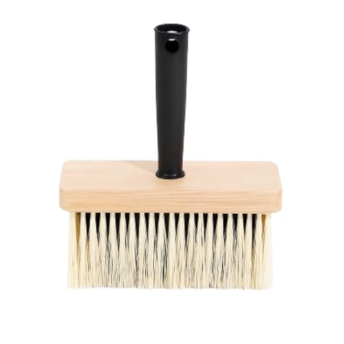 Veluxis® Deckenbürste 17 x 7 cm – Malerbürste mit Holzaufnahme & Kunststoffgriff – Profi Quast mit Synthetikborsten für Tapezier- & Kleisterarbeiten – mit Eimerhaken – Schwarz/Natur