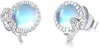 Moonstone Earrings 925 Sterling Silver Mermaid Stud Earrings with Round Moonstone Stud Earrings Hypoallergenic Mermaid Jewellery for Women Girls