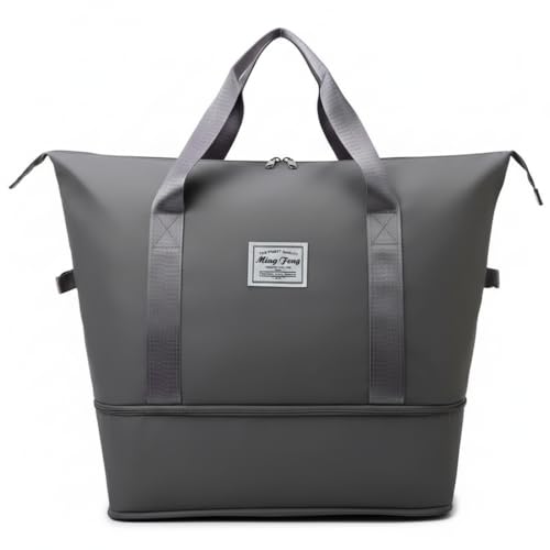 Image of WILDHORN 40 Liters Nylon Expandable Travel Duffle Bag for Men & Women, Waterproof Weekender Luggage Bag, Foldable Gym & Overnight Travel Hand Bag with Wet & Dry Compartment (Dark Grey)
