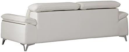 Blackjack Furniture Naples Top Grain Genuine Italian Leather Sofa with Adjustable Headrests Sofa, 88", Snow White