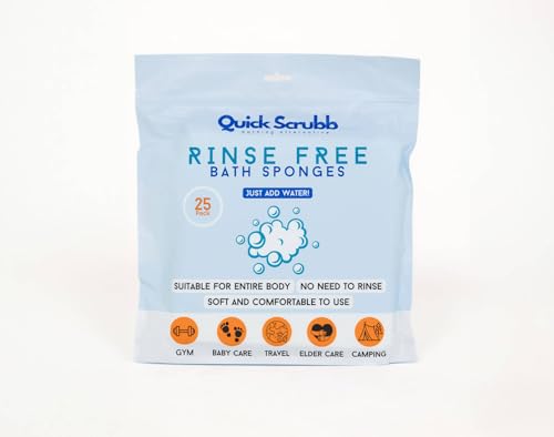 QuickScrubb - Éponges de bain jetables sans rinçage - Shampoing en mousse - Idéal pour le camping, la randonnée et l'extérieur