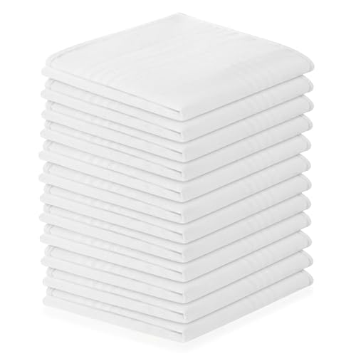 AUYAO Pañuelos Hombre Bolsillo, 12pcs Handkerchiefs Set Blanco de Algodón, Pañuelo de Bolsillo Cuadrado, Pañuelos de Tela Regalo para Hombres y Mujeres(40X40) cm