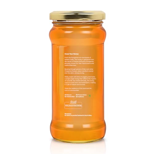 Image of NIYAMAYA Karanj Honey Raw Natural Pure Unprocessed Lab Tested Unpasteurized Unheated 500gm Unblended Nectar from Karanj Flowers, monofloral, No Additives