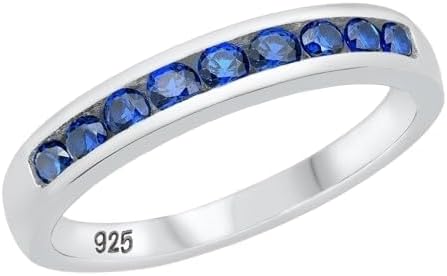 Finecreation_usa- 1.00Ct Round Cut Lab Created Sapphire Half Eternity Wedding Band Ring 14K White Gold Finish