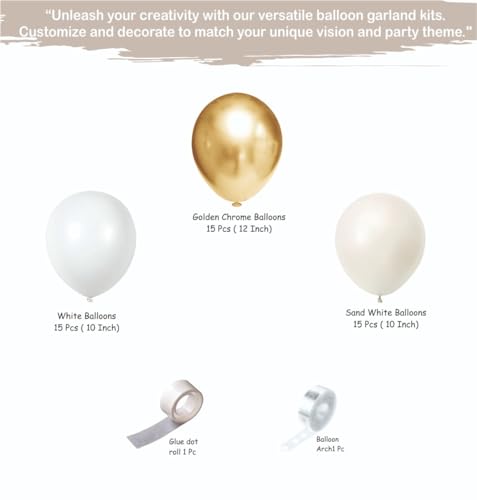 Image of Happy Birthday Balloons Decoration Kit - 47 Pcs White, Golden Chrome & Sand White Balloon Garland Set for Birthday Parties & Celebrations | Birthday Decoration for Kids & Adults