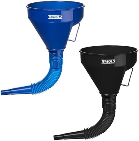Automotive Flex Funnel with Hose | Wide Mouth Flexible Oil Funnel for Automotive Use - Gas, Transmission Fluid, Car Fuel, Oil Change (Black + Blue)