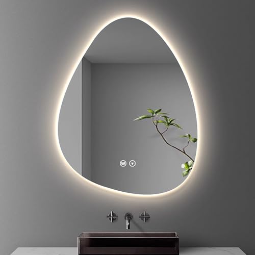 Xxbbyubo Specchio da Trucco da Bagno con Luce, Antinebbia Irregolare Specchio da Parete Retroilluminato, a Forma di Goccia d'Acqua, 3 Colori Dimmerabile(50 * 70cm)