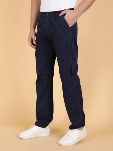Image of KOTTY Men's Streetwear Style Utility Cargo Pants with Drawstring Waist and Flap Pockets