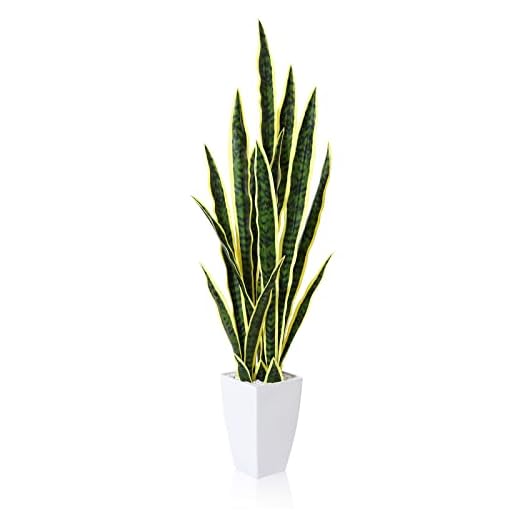CROSOFMI Planta Artificial Grande Decorativas Sanseveria 110 cm Plantas de Plastico Decoración del Hogar(Amarillo)