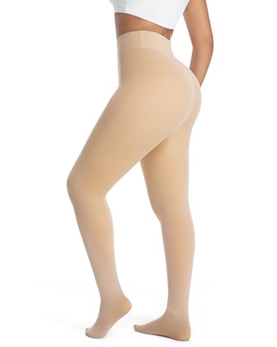 DIKER Medias Térmicas Mujer Invierno - Leotardos Mujer de Forro Polar, Medias Térmicas de Alta Elasticidad con Cintura Alta y Versión Alargada, Color Carne