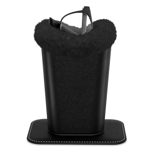 Image of Eyeglasses Holder,Plush Lined PU Leather Pattern Stand Case with Magnetic Base,Unisex for Women Men