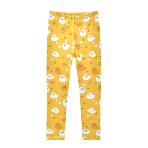 Yellow Animal Cute Duck Kids Girl's Cotton Pants Stretchy High Waisted Pants Gym