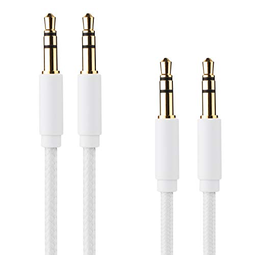 Snug 4ft (1.2m) 3.5mm Headphones AUX Cable (Male to Male) 2 Pack, White, 4'