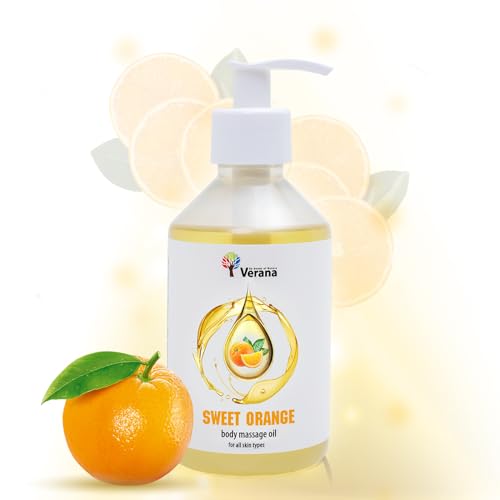 Verana Aceite de Masaje Naranja Dulce, Natural, Para el Cuerpo, Todo tipo de Pieles, Masaje Nutritivo, Antiestrés, Anticelulítico, Aromaterapia (500ml)