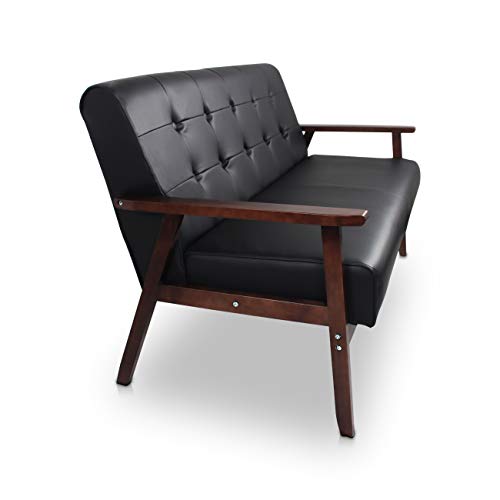 Aodailihb Modern Wooden Leather 2-Seat Sofa, Sleek Minimalist Loveseat, Sturdy And Durable Loveseat Sofa Couch, Home Office Furniture (Black) #TOP7