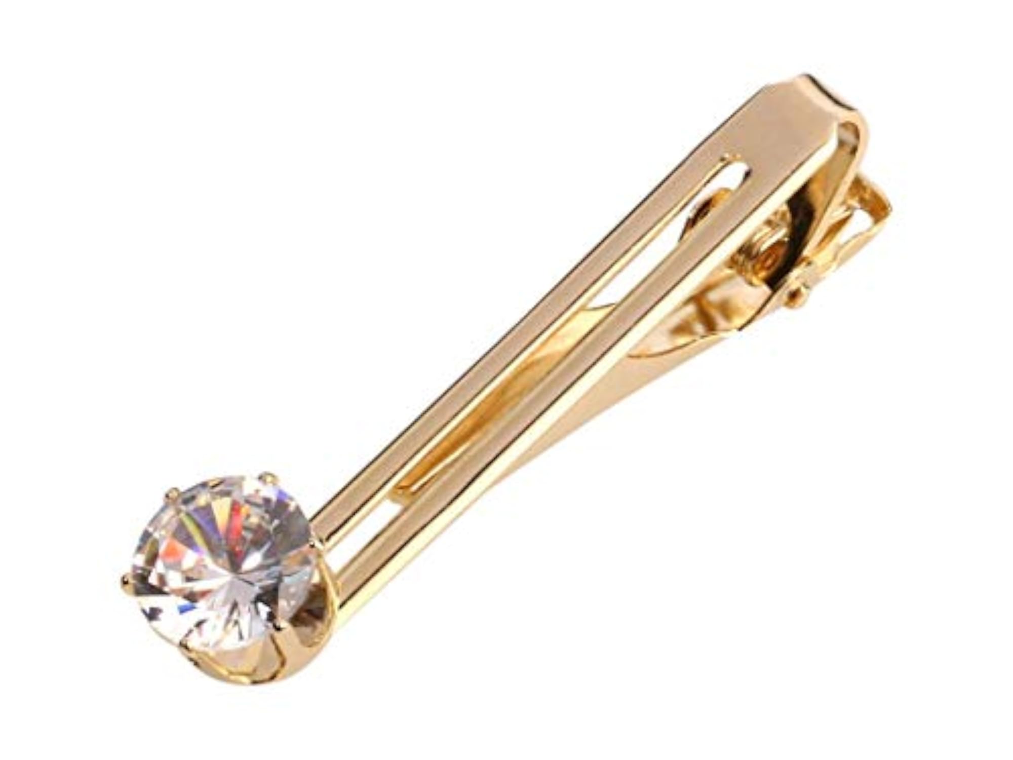 Golden Tie Pin Clip Tack Tiepin for Men with Diamond Crystal
