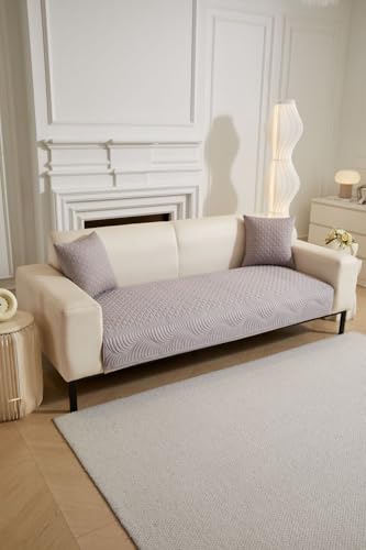 Image of HOMETHREADS Premium Cotton Sofa Cover Mat with PVC Backing for Non-Slip Comfort (Grey, 1 Seater | 70x70cm)