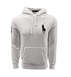 POLO RALPH LAUREN Men's Big Pony Fleece Pullover Hoodie (X-Large, White (Black Pony))