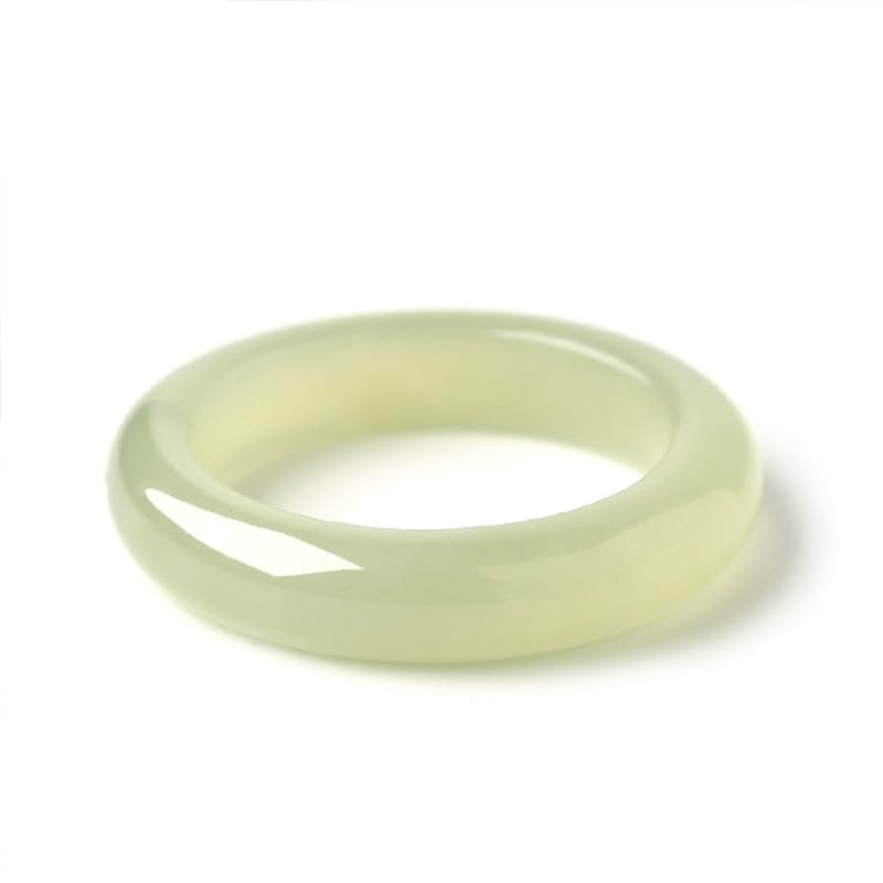 YYXRYL Natural Hotan Jade Ring Genuine Green White Nephrite Green with Relief-carved Ring Stacking Band for Women and Men Feng Shui Spiritual Gift (C-Light Green 9)