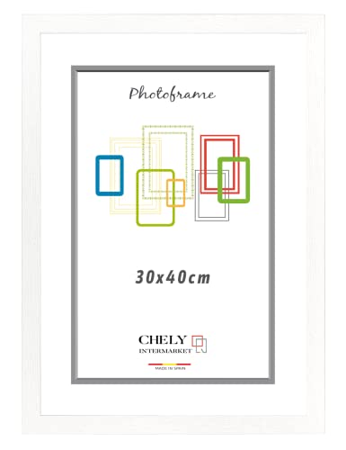 CHELY INTERMARKET | Marco de Fotos MOD-254 Hecho de Madera, Ancho de moldura 2cm con Acabado minimalista. Cuadro ideal para enmarcar títulos y certificados (Blanco, 30x40cm)