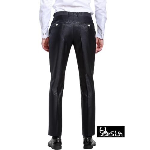 HBDesign Mens Business Fashion Slim Fit Flat Straight Shiny Black Iron Free Pants2