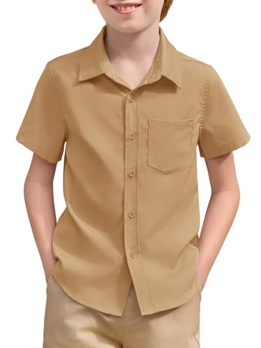 Chemise à manches courtes pour garçons col boutonné anti-plis style uniforme écolier