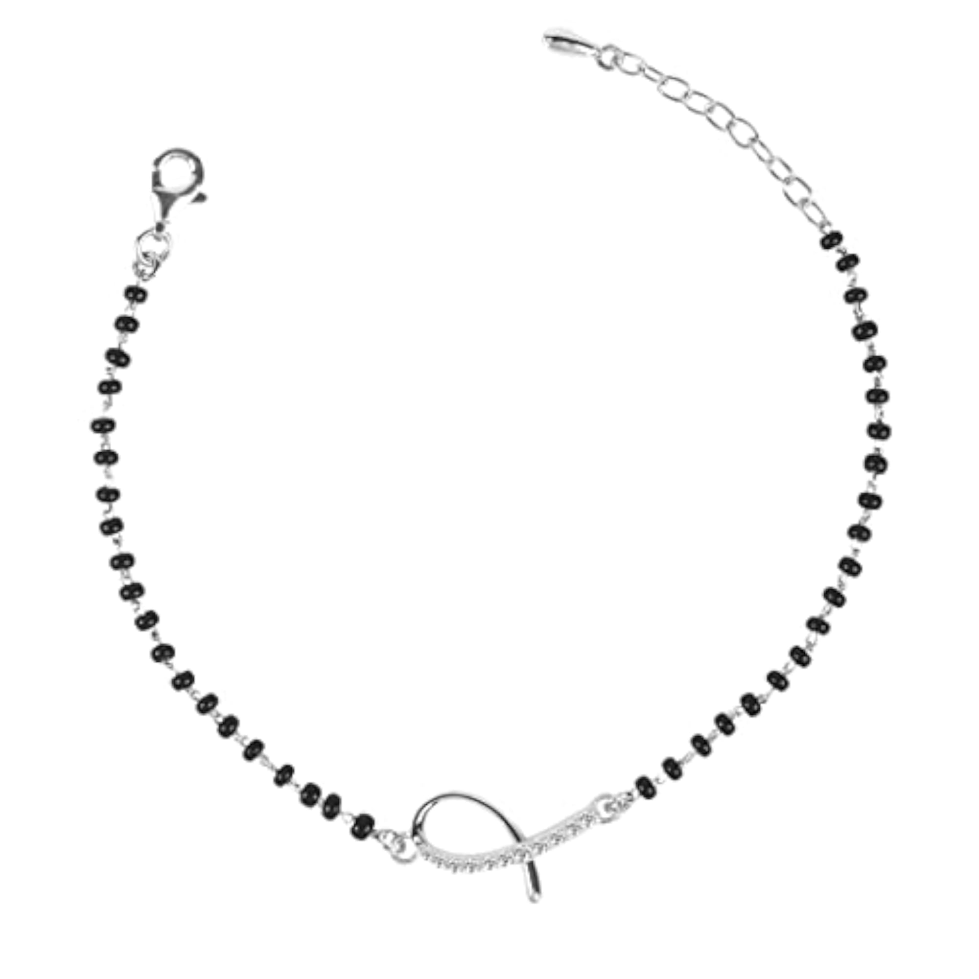 925 Silver Lia Hand Mangalsutra Bracelet with Black Beads