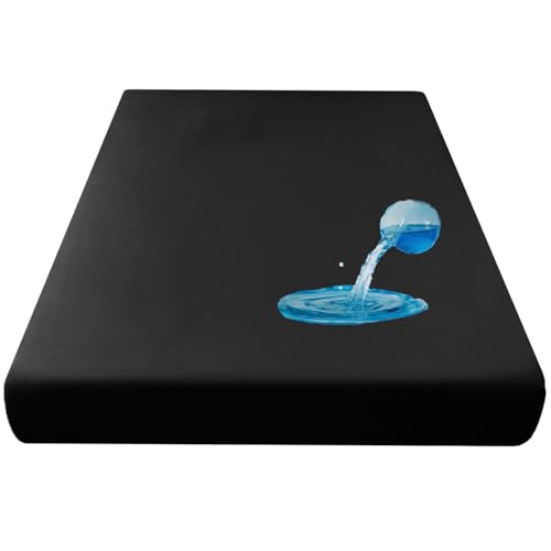 防水 ボックスシーツ 防水シーツ 柔らかな触感 赤ちゃん 大人用 介護用シーツ おねしょシーツ アレルギー対策 防ダニ 丸洗い可能 ベッドカバー 四季適用 （ブラック, シングル・100×200cm）のサムネイル