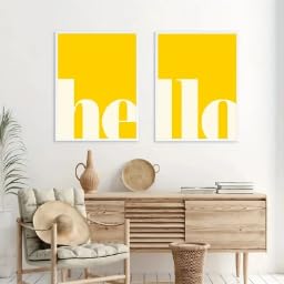 BMGKYAGL Żółte litery Hello Canvas Print Welcome Education Nursery Wall Art Plakaty do nowoczesnego salonu Dekoracja domu (70x100cmx2/ramki)