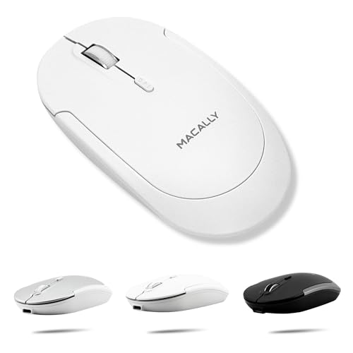Image of Macally Wireless Bluetooth Mouse for Mac, MacBook Pro /Air, iPad, and PC - Quiet Click and Comfortable Compatible Apple Mouse Wireless - Rechargeable - White