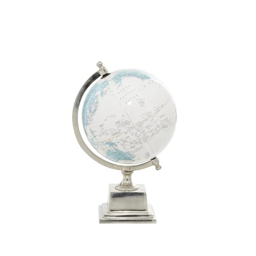Deco 79 Aluminum Metal World Map Globe, Globe 8" x 8" x 13", Blue