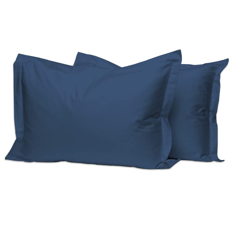Pizuna 400 Thread Count Cotton Pillowcases King Size with Deep Blue Frame, 100% Long Staple Cotton luxurious soft king pillow cover 2pc (100% Cotton King Pillowcases 50x90 + 5)