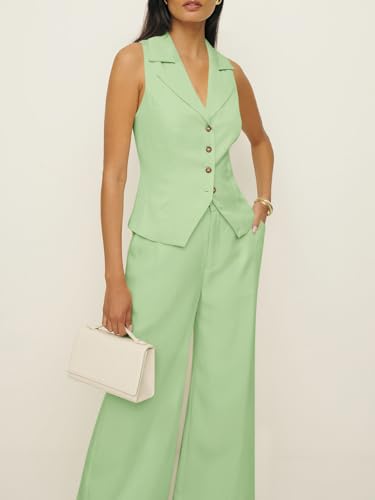 Cicy Bell Womens Vest Sets Summer 2 Piece Outfits Button Crop Blazer Vest and Wide Leg Pant Suits4