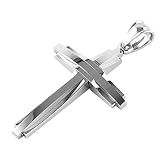 HZMAN Collar con colgante de cruz de plata de acero inoxidable pulido para hombre, Acero inoxidable