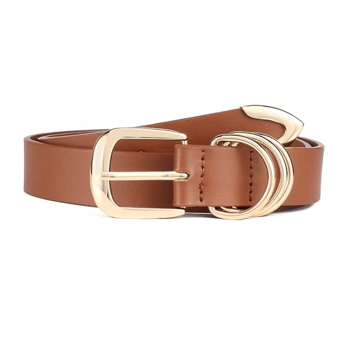 Long Keeper Women Leather Belt Fashion Ladies Waist Belt for Pants Jeans Dresses With Gold Buckle Vegan Leather Casual Belt