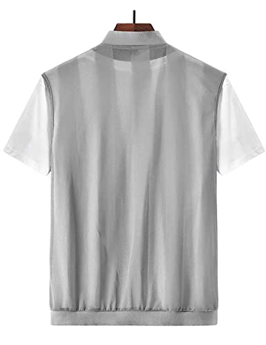 Sukany Men's Summer Casual Lightweight Breathable Mesh Vest Fishing Safari Travel Photo Gilet Zip Sleeveless Waistcoat Grey L - Image 3