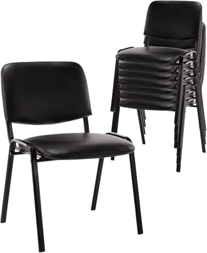 Image of HNY Black Waiting Room Stackable Chairs PU Leather Ergonomic Reception Chairs Set of 15 Conference Desk Guest Chair for Meeting Room, Office, Lobby, Events, Hall