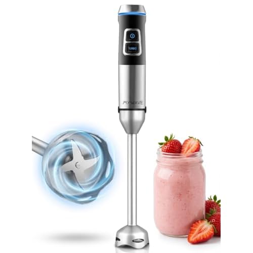 My Wave – Mixeur Plongeant Saona – Pour Liquides et Solides – Puissance 1500W – Pied XXL 22 cm – Contrôle de la Vitesse et Lumière LED – Lames en Acier Inoxydable Lavable au Lave-Vaisselle