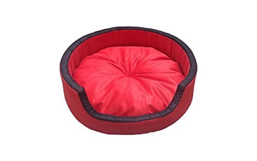Image of Large Size Dog and Cat Bed Round Shape Export Quality Ultrasoft Micro Fiber Filling for Extra Comfert Dual Color Red-Black Machine Washable Anti Skid Base Pet Bed