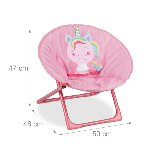 Relaxdays Moonchair Kinder, Einhorn, faltbar, HxBxT: 47 x 50 x 48 cm, Kinderstuhl draußen & drinnen, Kindersessel, pink
