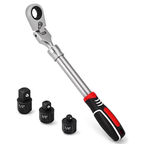 wanlvkang Extendable Ratchet Wrench Set with 1/4 3/8 and 1/2 Drive Adapters 72-Tooth Fine Ratcheting 180 Flex-Head for Tight Spaces