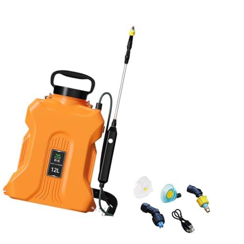 FashionCha Pulverizador eléctrico de 12 l para uso agrícola, con mochila y accesorios de riego, Naranja